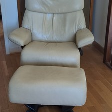 Stressless fauteuil relax cuir beige pivotant avec repose-pieds