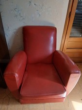 Lot 2 fauteuils cuir uni rouge/marron 80 cm larg. accoudoirs 1 place
