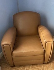 Fauteuil club cuir marron 1 place uni avec accoudoirs, adulte