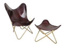 Fauteuil Papillon Luxe Cuir Brun PARRYS LEATHER WORLD Ottoman Set Salon