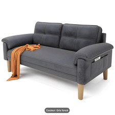 Canapé 2 Places Design Scandinave - Petit Sofa Salon & Bureau - Gris Foncé Neuf