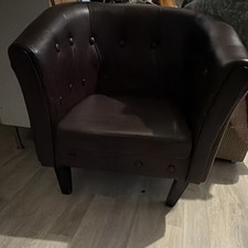 Fauteuil club capitonné cuir marron 1 place avec accoudoirs 80x55 cm