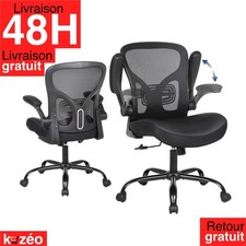 Chaise de Bureau Ergonomique Ermnois Fauteuil Simili Cuir Noir 130 kg