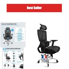MELOKEA Fauteuil de Bureau Ergonomique Mesh Noir Accoudoirs 4D Réglable