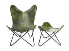 Premium Buffalo Cuir Papillon Fauteuil et Tabouret Fait à la Main Bkf Jardin