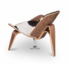 Fauteuil En Cuir De Vache Luxe Rembourré En Noyer Trépied Stable Qualité Neuve