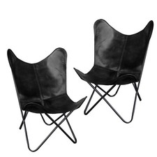Fauteuil Relax Papillon Pliable En Cuir Premium Noir 2 Pièces